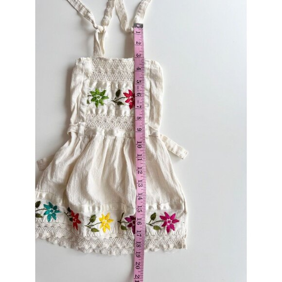 Vintage Girl's Ivory Floral Emrbroidered Cotton Gauze Peasant Dress, Size 2 - Picture 8 of 9
